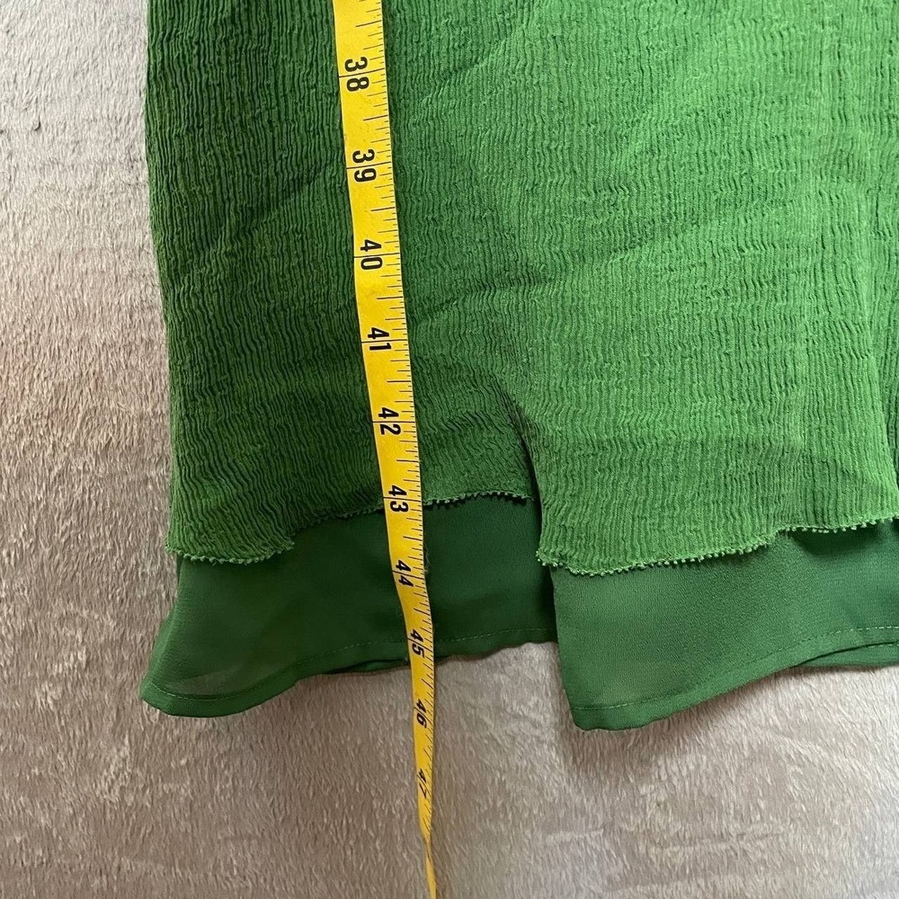 Forest Fairy Y2K Crinkle Silk Midi Babydoll Dress Tie Waist Green Summer Large - Picture 5 of 7